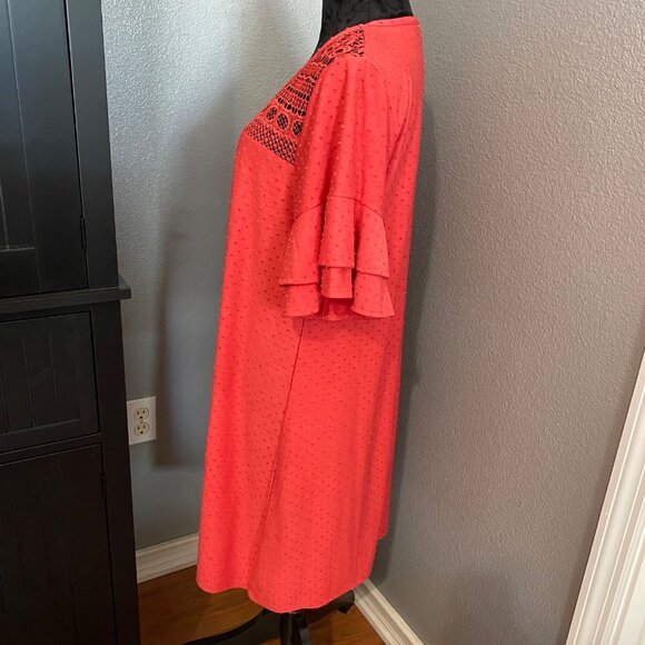 Spense Crochet Yoke Dress Womens XL Guava Ruffle Sleeve Casual Boho - Picture 6 of 9